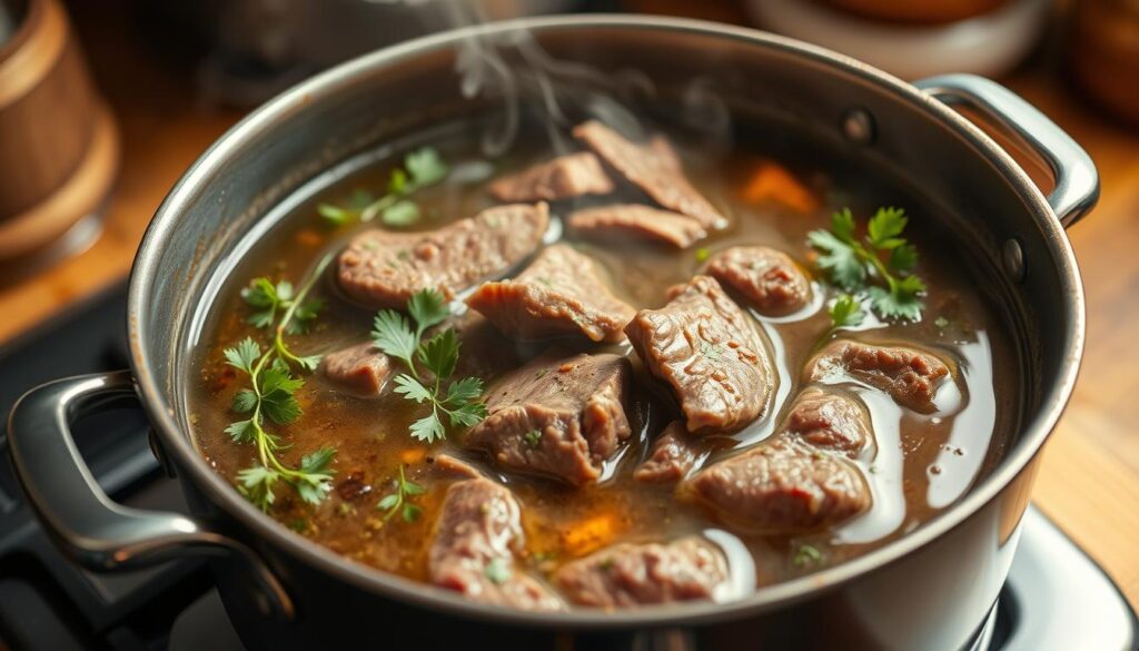 simmering beef tongue