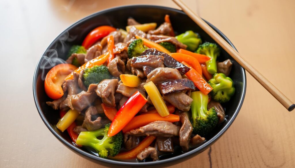 Stir-fry dish with shaved beef