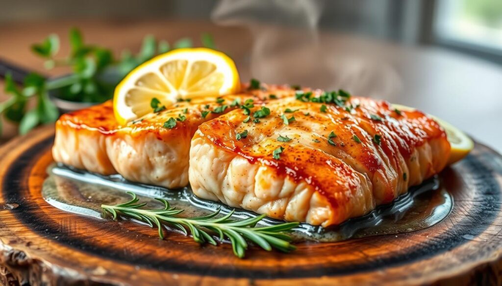 pan-seared salmon steak